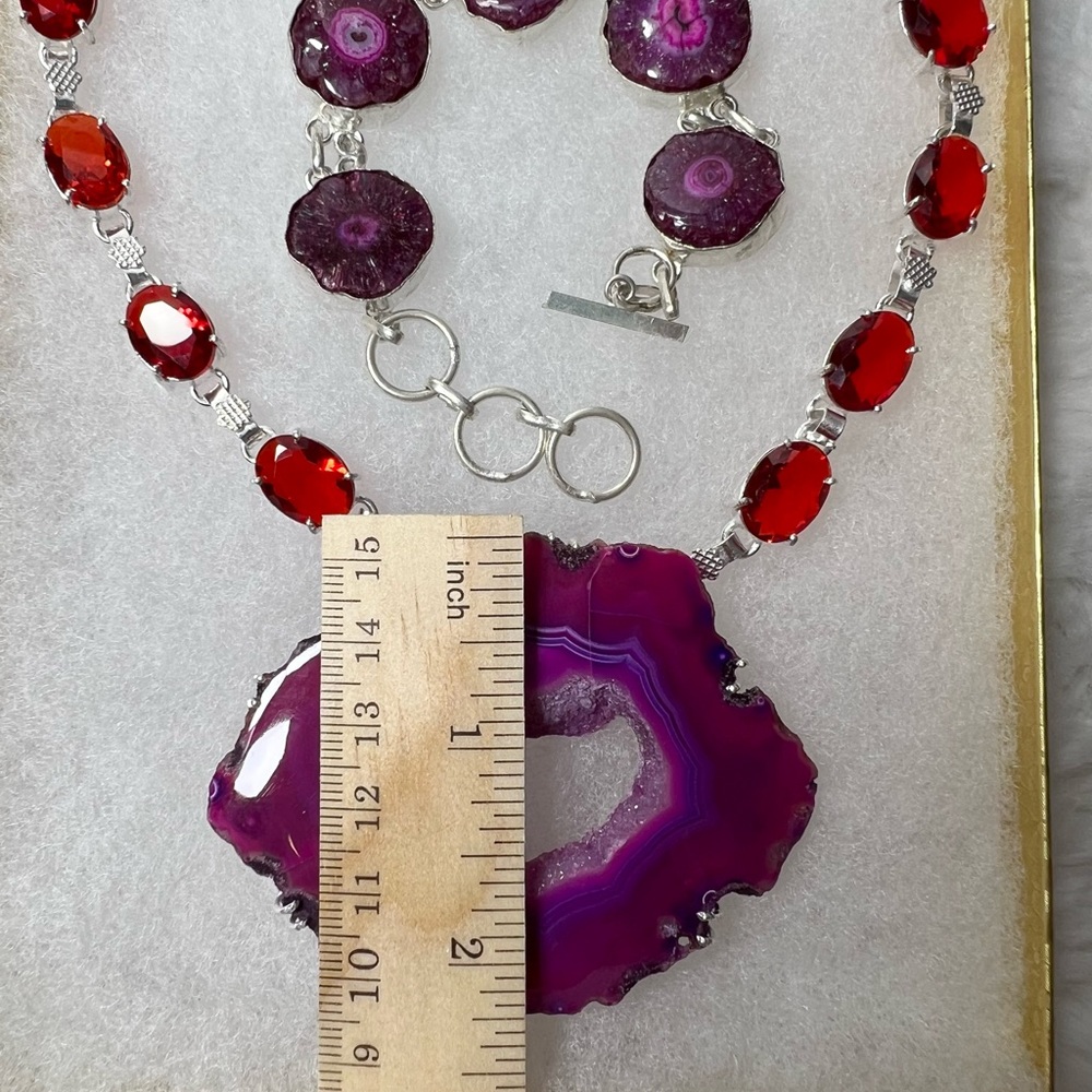 Pink Purple Solar Quartz Garnet Large Gemstone Necklace ONLY w/ Natural Cracking - Picture 10 of 11